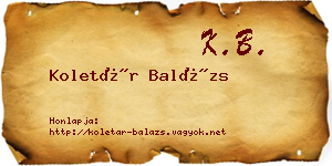 Koletár Balázs névjegykártya